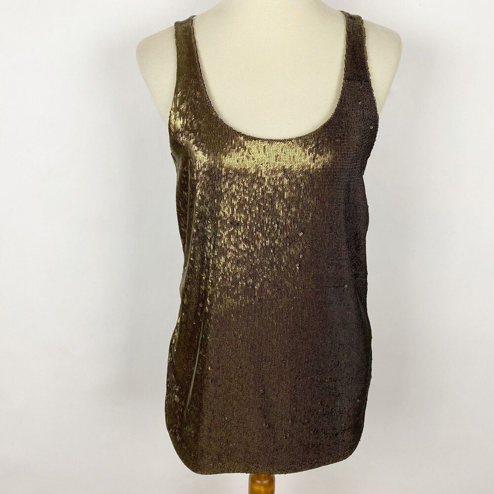Ann Taylor Sequin Front Sleeveless Scoop‎ Neck Tank Top Women Size S Brown